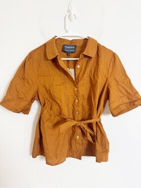 ModCloth Princess Highway Rust-Orange Button-Front Tie-Waist Shirt
